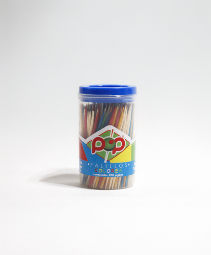 Bote con Palillos de Dientes POP (de colores)